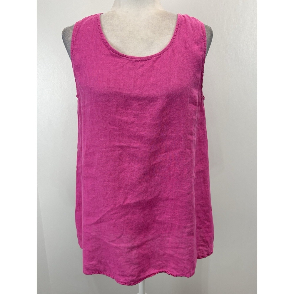 Yuvita Linen Tank Top Sz Medium Women's Pink Lagenlook Beach Flowy Sleeveless